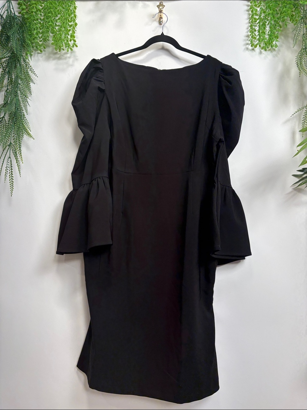 STYLEWE Black Puff-Sleeve Midi Dress with Flared Cuffs